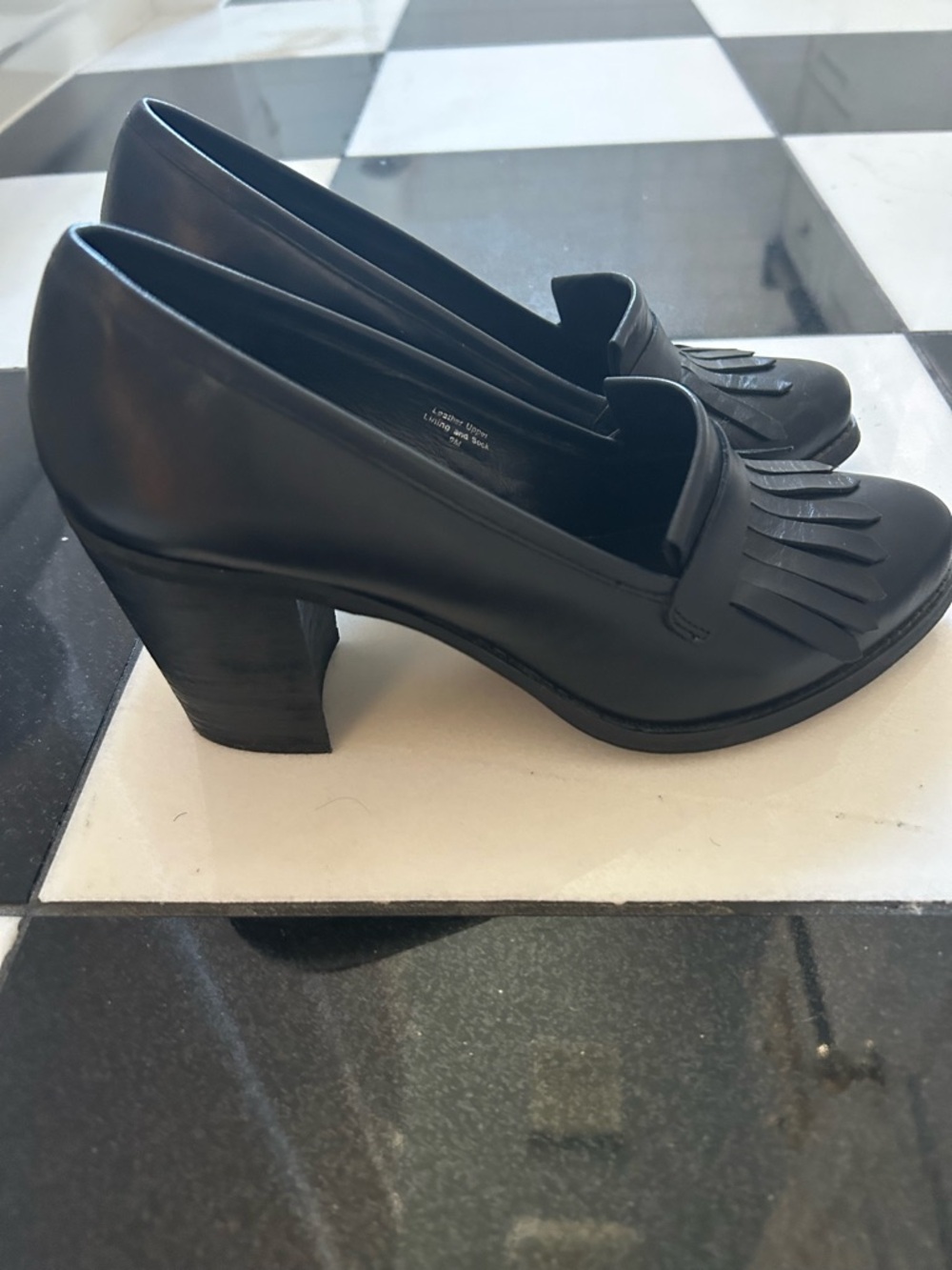 Classic Black Fringe Block Heel Loafer - Women's Dress Shoe